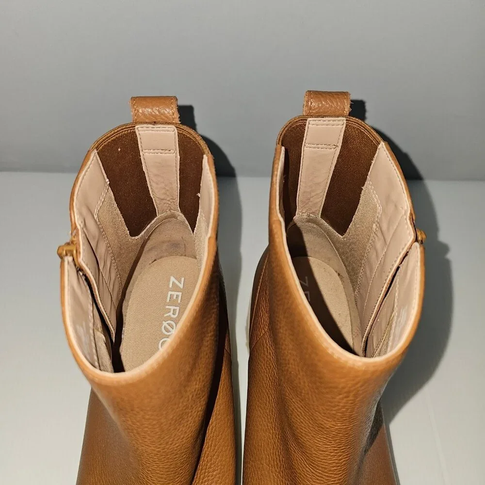 Cole Haan Zerogrand City Ankle Boot Womens 11 Tan Leather Waterproof Wedge
